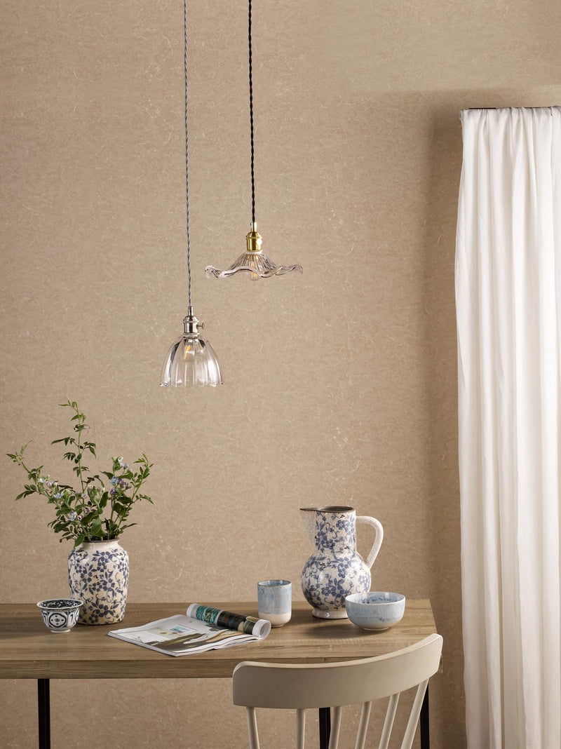 Dar Lighting Hadano Pendant Antique Chrome and Scalloped Bell Glass • HAD0161-11