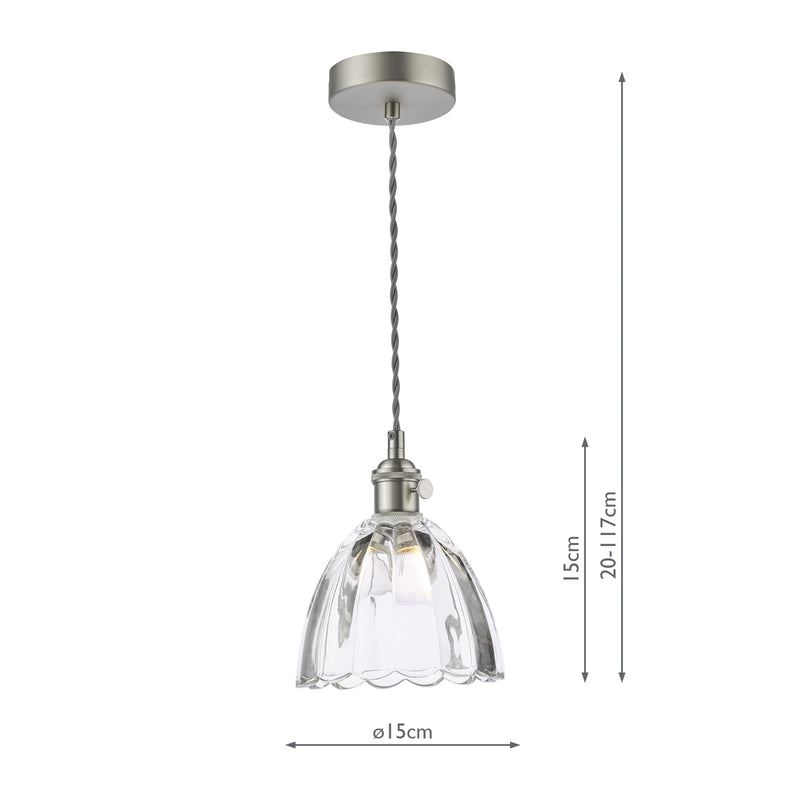 Dar Lighting Hadano Pendant Antique Chrome and Scalloped Bell Glass • HAD0161-11