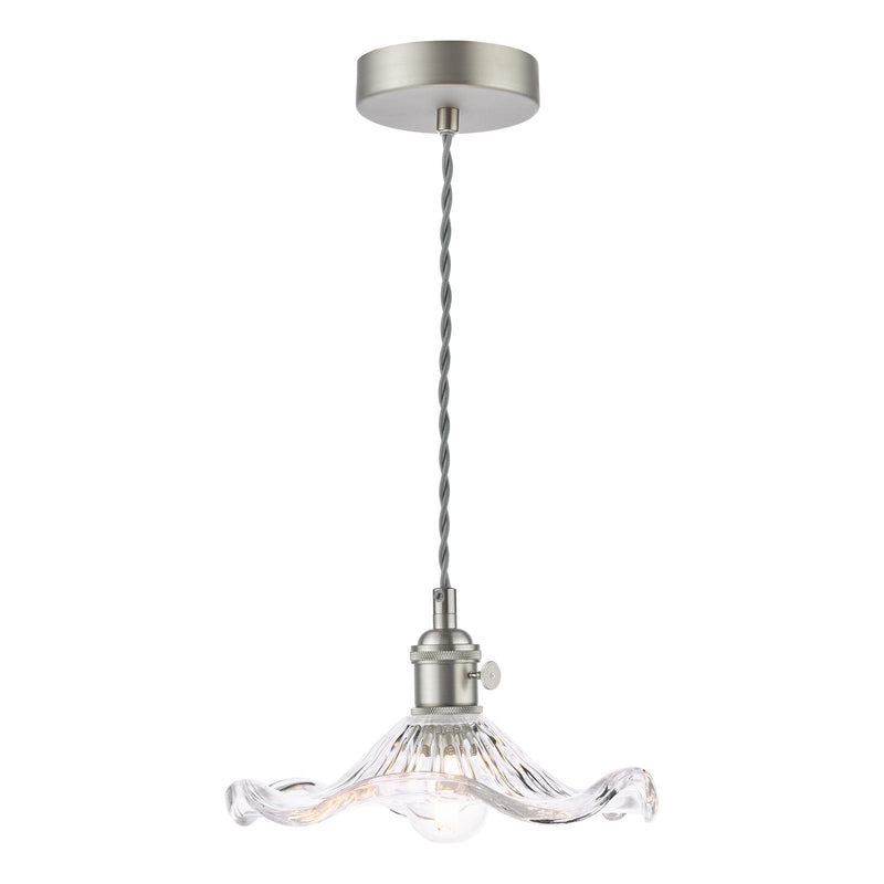 Dar Lighting Hadano Pendant Antique Chrome and Wavy Glass • HAD0161-12
