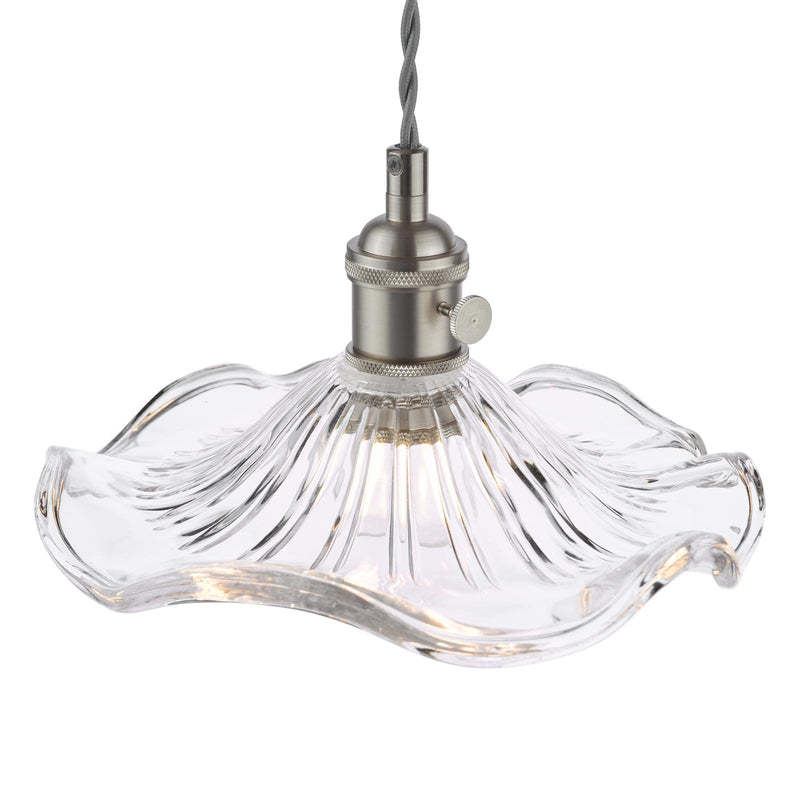 Dar Lighting Hadano Pendant Antique Chrome and Wavy Glass • HAD0161-12