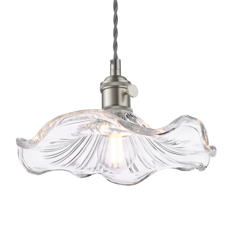 Dar Lighting Hadano Pendant Antique Chrome and Wavy Glass • HAD0161-12