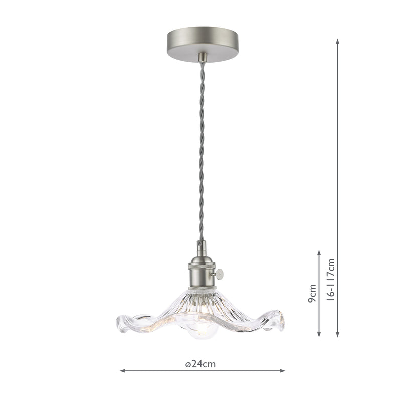 Dar Lighting Hadano Pendant Antique Chrome and Wavy Glass • HAD0161-12