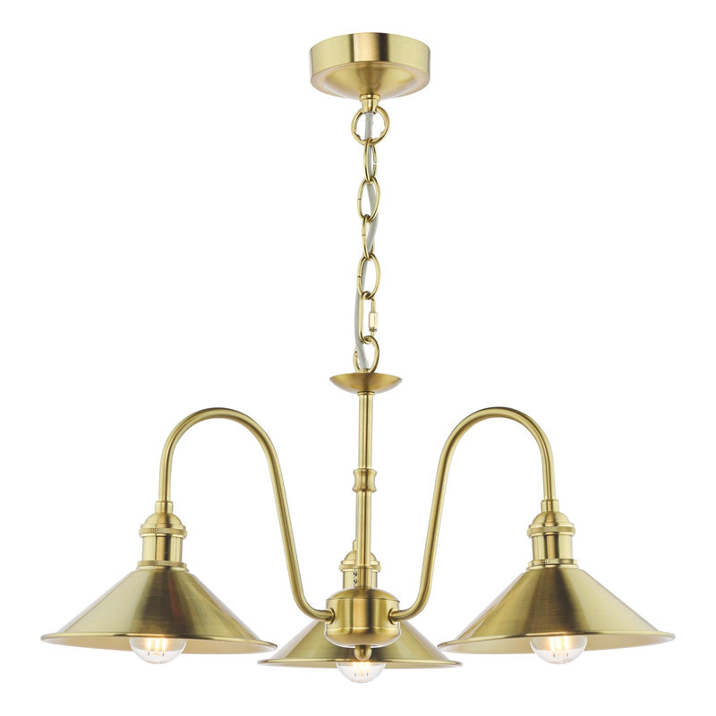 Dar Lighting Hadano 3 Light Pendant Natural Brass and Aged Brass • HAD0340-01