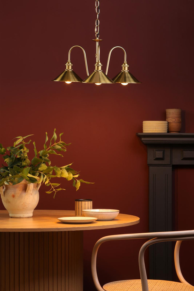 Dar Lighting Hadano 3 Light Pendant Natural Brass and Aged Brass • HAD0340-01