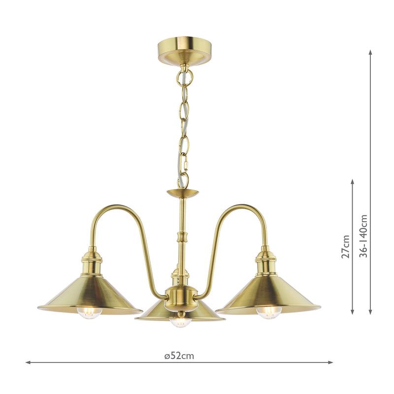 Dar Lighting Hadano 3 Light Pendant Natural Brass and Aged Brass • HAD0340-01