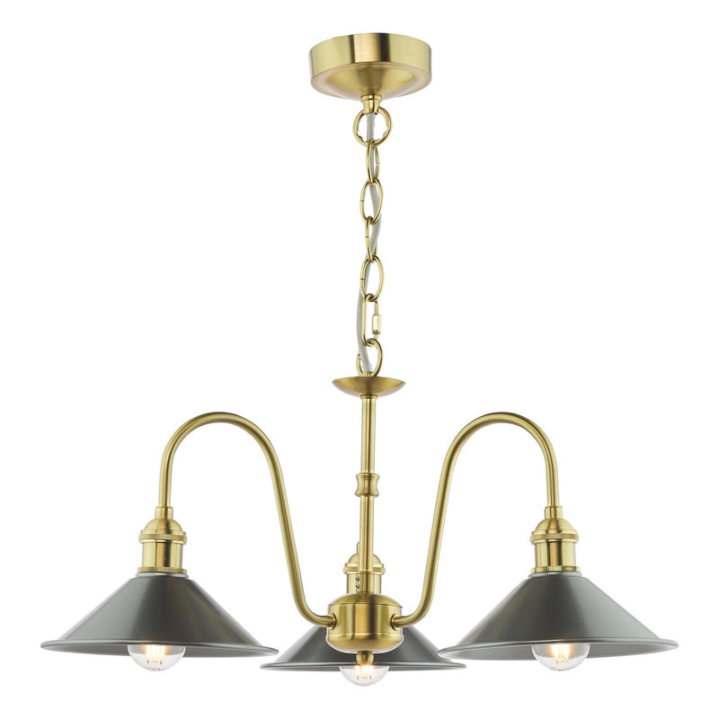 Dar Lighting Hadano 3 Light Pendant Natural Brass and Antique Pewter • HAD0340-02