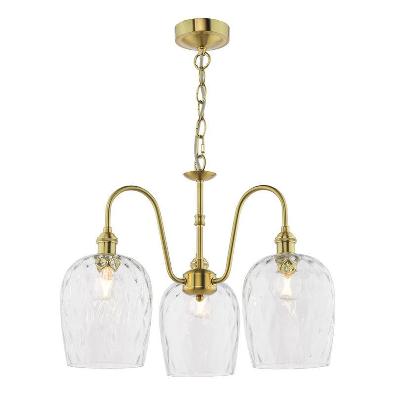 Dar Lighting Hadano 3 Light Pendant Natural Brass and Glass • HAD0340-03