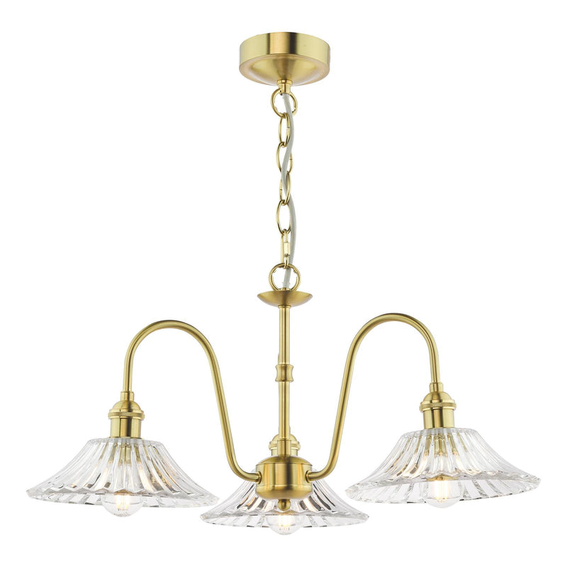 Dar Lighting Hadano 3 Light Pendant Natural Brass and Glass • HAD0340-04