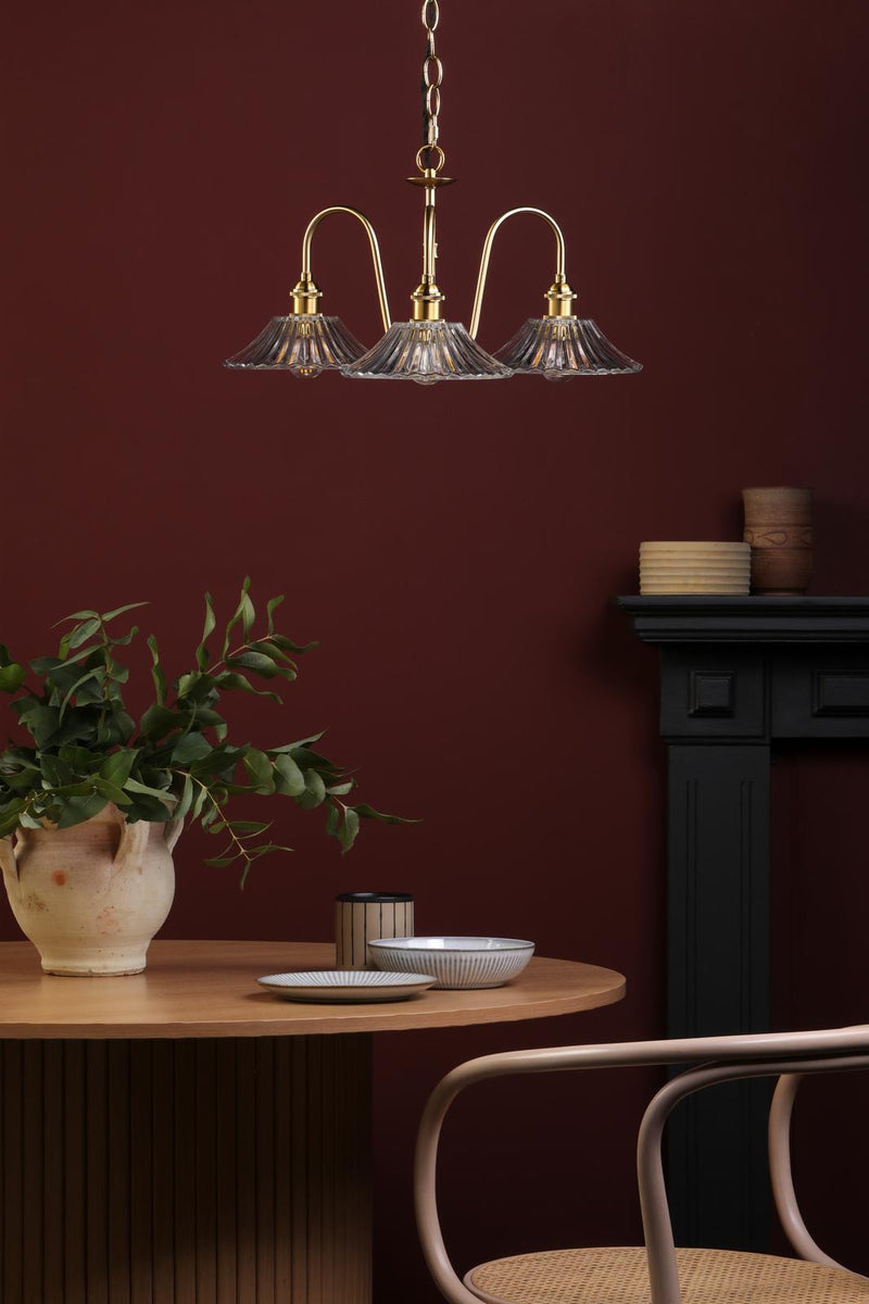 Dar Lighting Hadano 3 Light Pendant Natural Brass and Glass • HAD0340-04