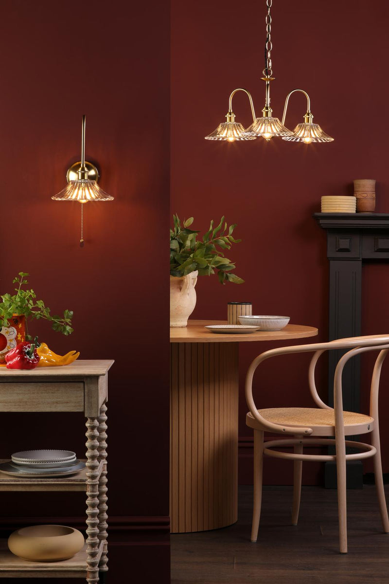 Dar Lighting Hadano 3 Light Pendant Natural Brass and Glass • HAD0340-04