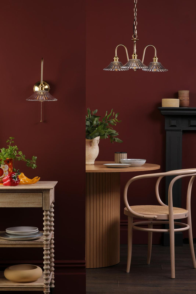 Dar Lighting Hadano 3 Light Pendant Natural Brass and Glass • HAD0340-04