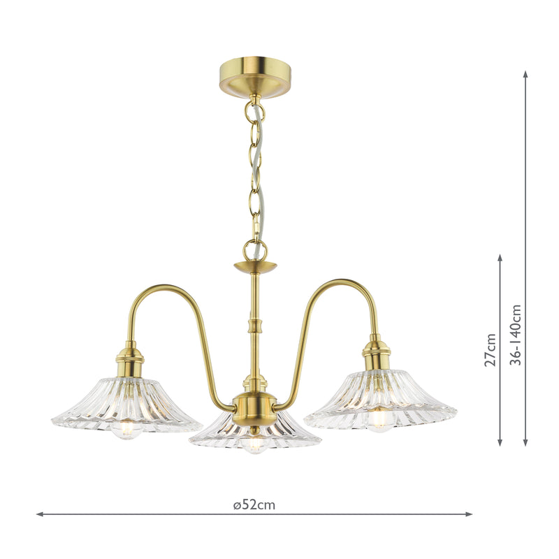 Dar Lighting Hadano 3 Light Pendant Natural Brass and Glass • HAD0340-04