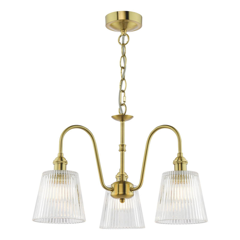 Dar Lighting Hadano 3 Light Pendant Natural Brass and Ribbed Glass • HAD0340-05