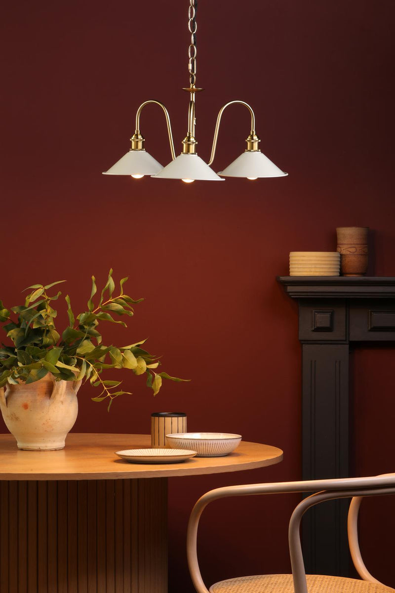 Dar Lighting Hadano 3 Light Pendant Natural Brass and Matt Taupe • HAD0340-06