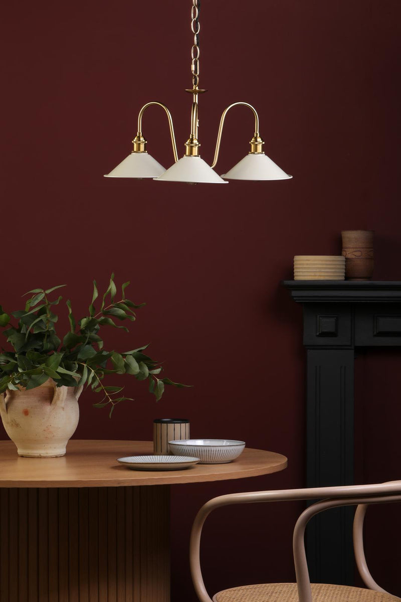Dar Lighting Hadano 3 Light Pendant Natural Brass and Matt Taupe • HAD0340-06