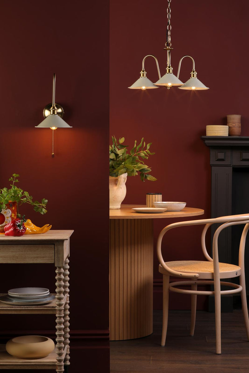 Dar Lighting Hadano 3 Light Pendant Natural Brass and Matt Taupe • HAD0340-06