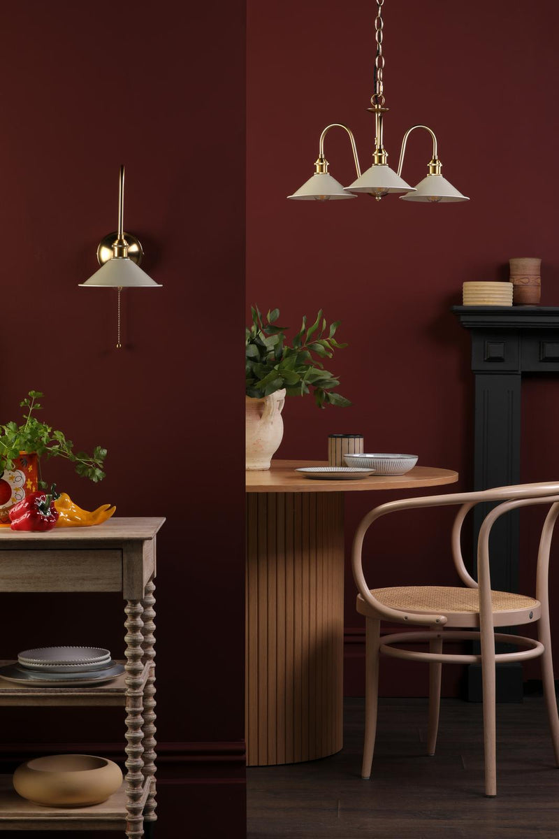 Dar Lighting Hadano 3 Light Pendant Natural Brass and Matt Taupe • HAD0340-06