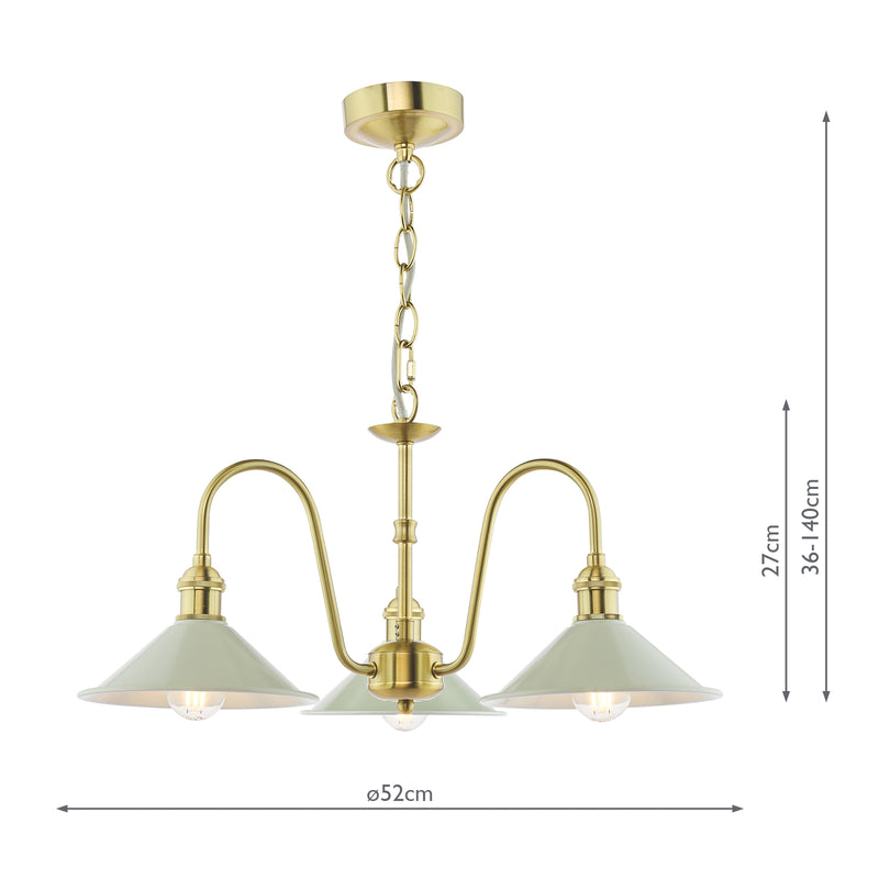 Dar Lighting Hadano 3 Light Pendant Natural Brass and Matt Taupe • HAD0340-06