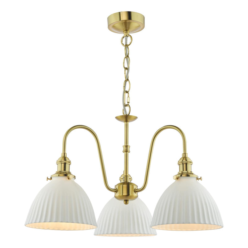 Dar Lighting Hadano 3 Light Pendant Natural Brass and White • HAD0340-09