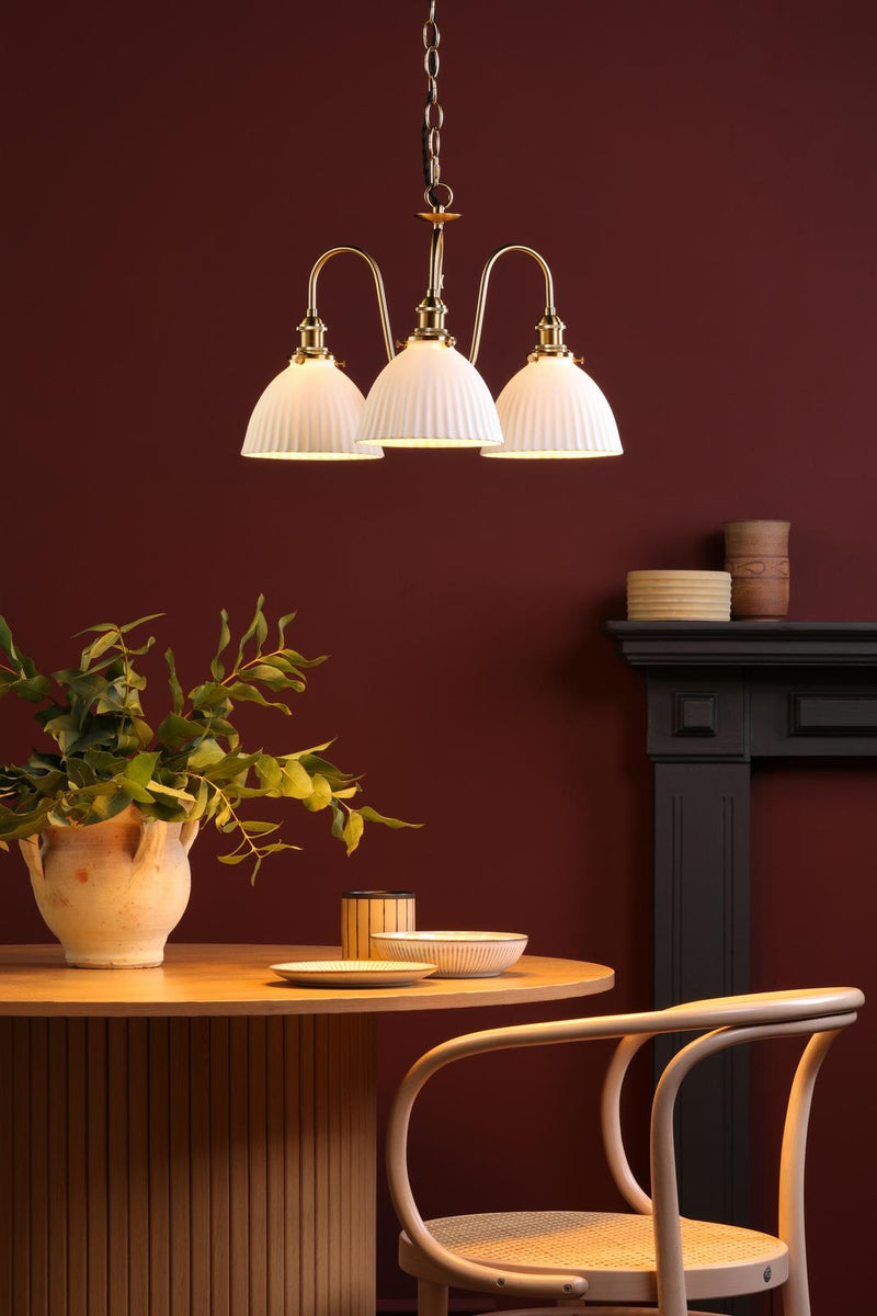 Dar Lighting Hadano 3 Light Pendant Natural Brass and White • HAD0340-09