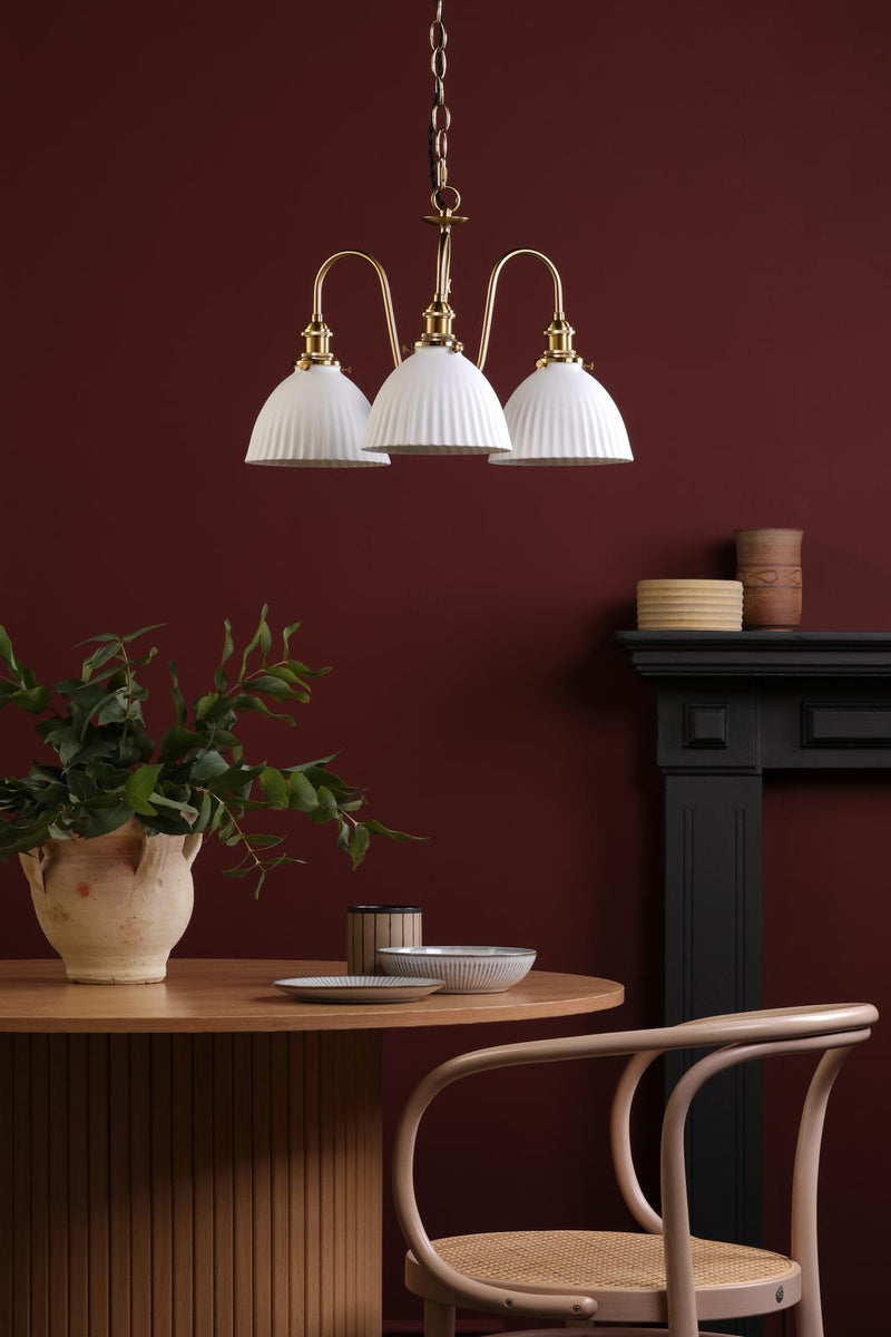 Dar Lighting Hadano 3 Light Pendant Natural Brass and White • HAD0340-09