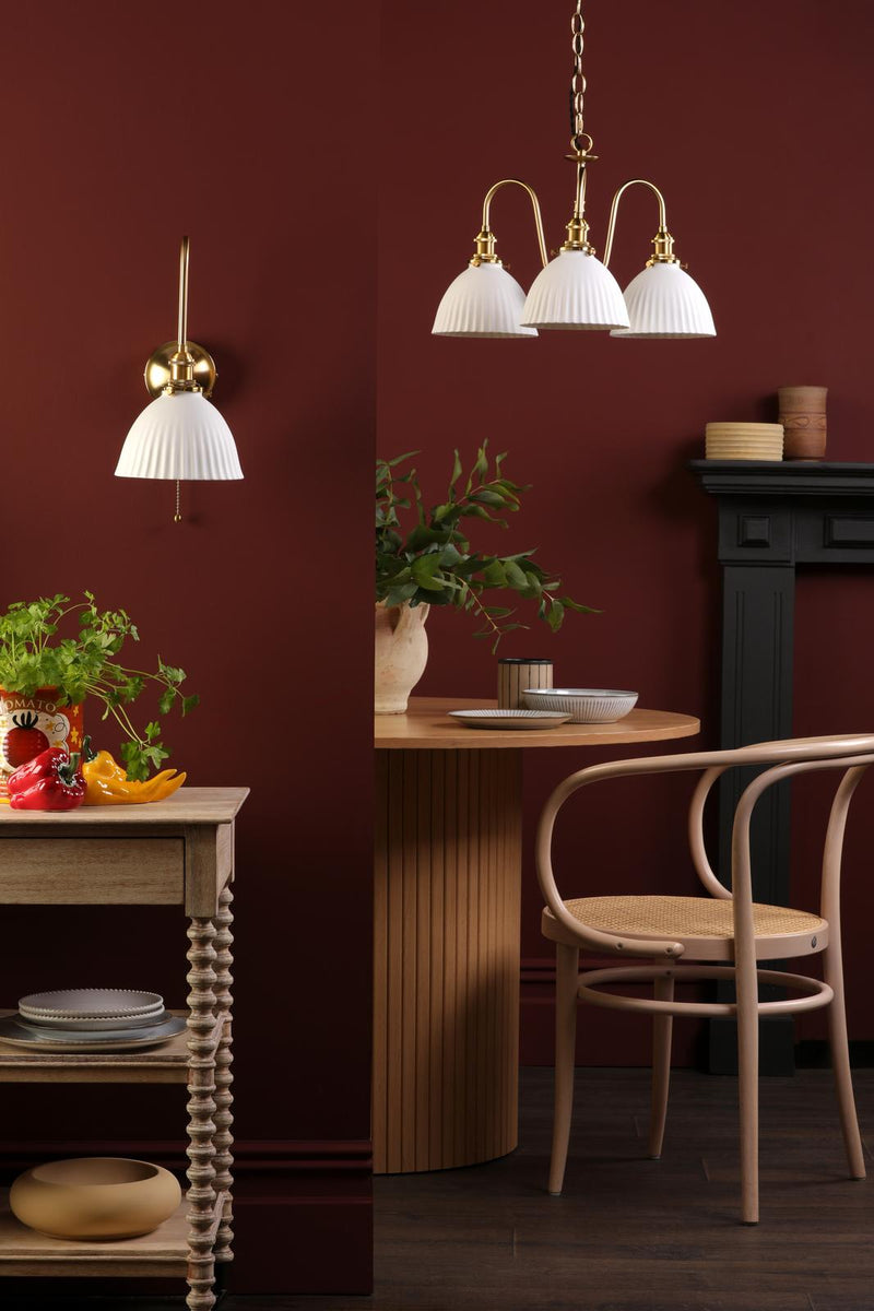 Dar Lighting Hadano 3 Light Pendant Natural Brass and White • HAD0340-09