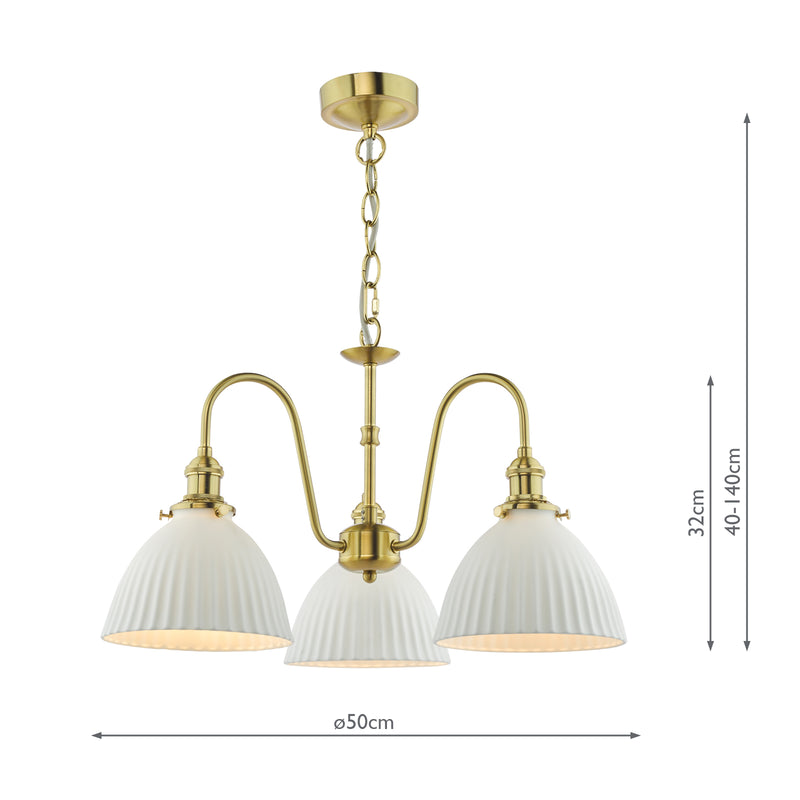 Dar Lighting Hadano 3 Light Pendant Natural Brass and White • HAD0340-09