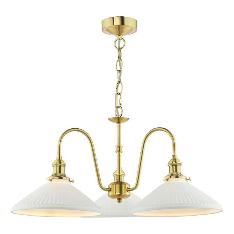 Dar Lighting Hadano 3 Light Pendant Natural Brass and White • HAD0340-10