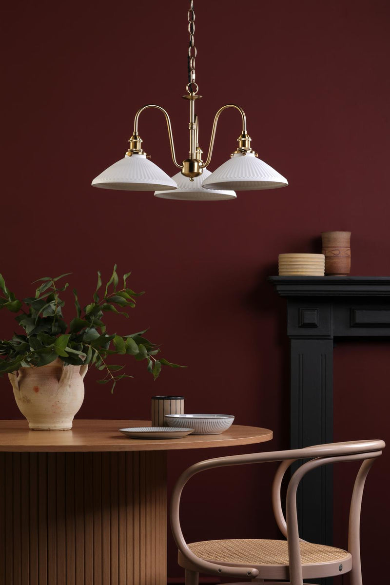 Dar Lighting Hadano 3 Light Pendant Natural Brass and White • HAD0340-10