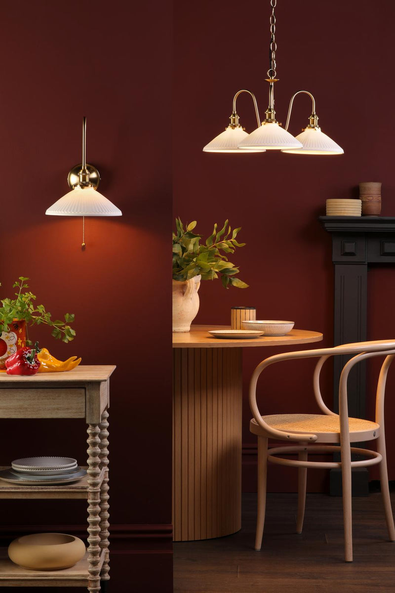 Dar Lighting Hadano 3 Light Pendant Natural Brass and White • HAD0340-10