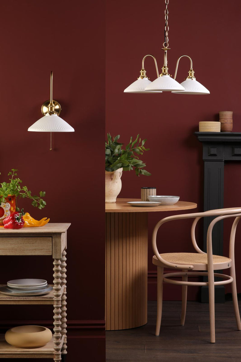 Dar Lighting Hadano 3 Light Pendant Natural Brass and White • HAD0340-10
