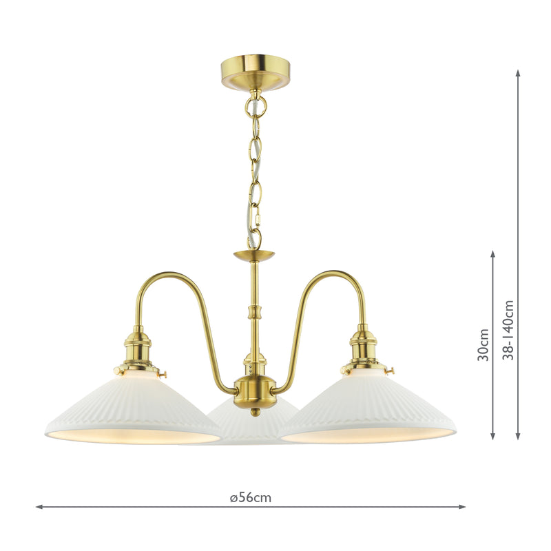 Dar Lighting Hadano 3 Light Pendant Natural Brass and White • HAD0340-10
