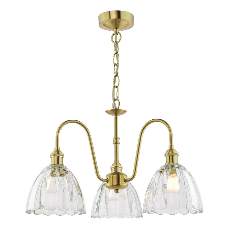 Dar Lighting Hadano 3 Light Pendant Natural Brass and Glass • HAD0340-11