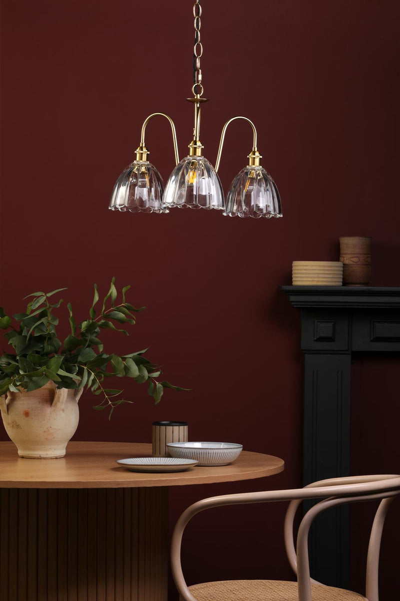 Dar Lighting Hadano 3 Light Pendant Natural Brass and Glass • HAD0340-11