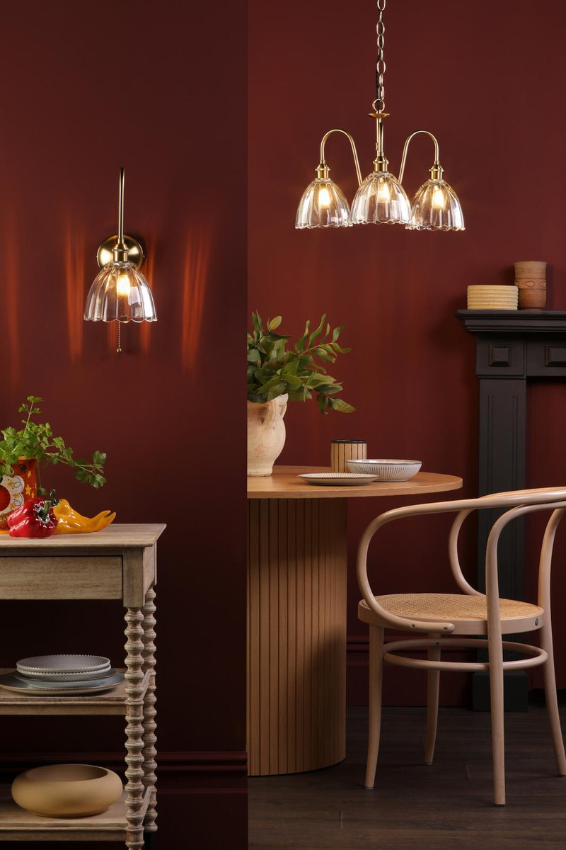 Dar Lighting Hadano 3 Light Pendant Natural Brass and Glass • HAD0340-11