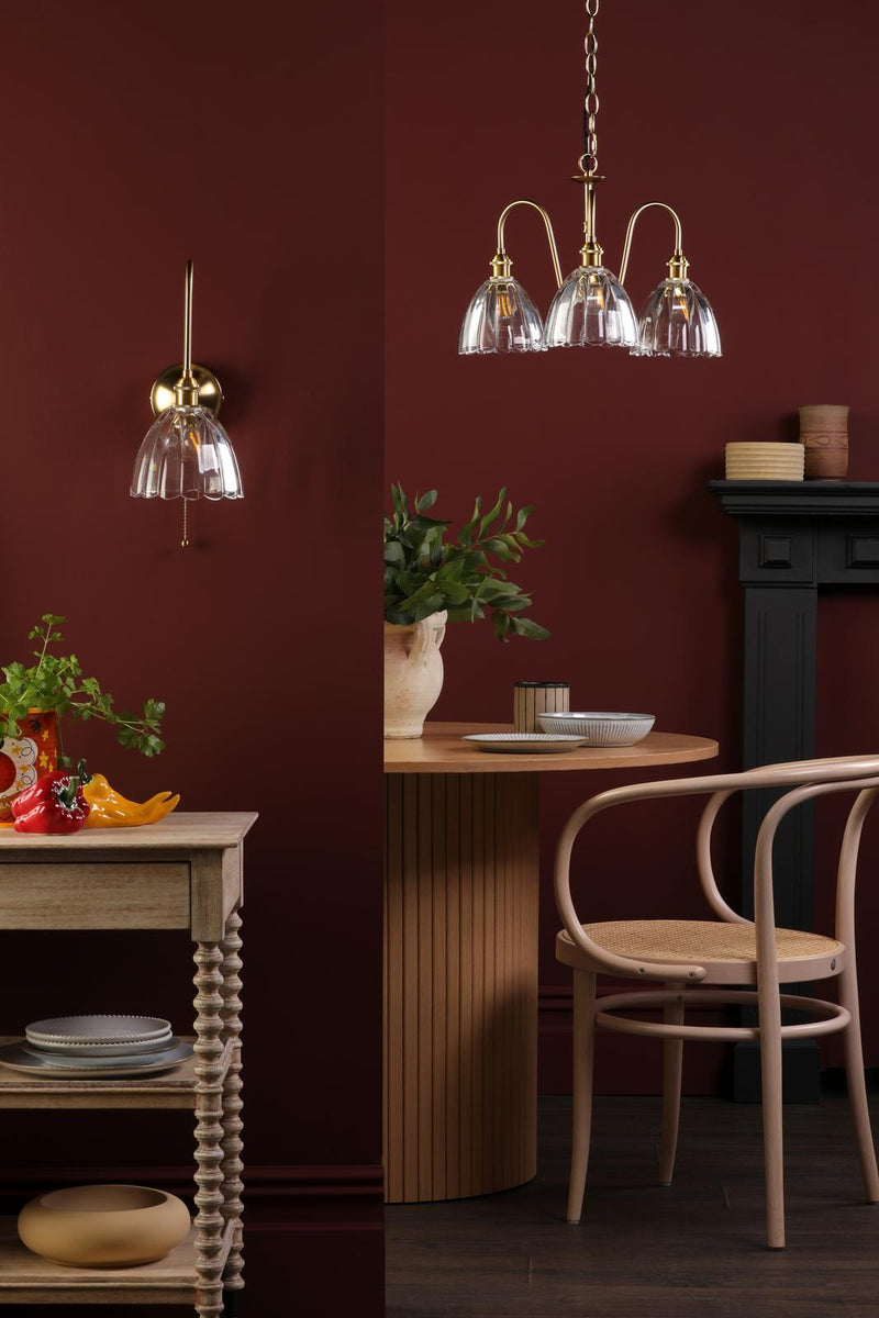 Dar Lighting Hadano 3 Light Pendant Natural Brass and Glass • HAD0340-11