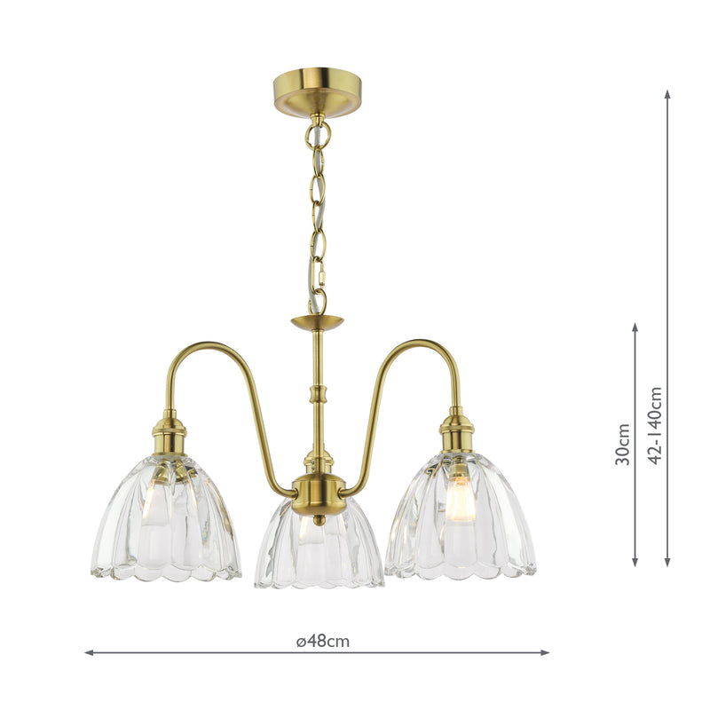 Dar Lighting Hadano 3 Light Pendant Natural Brass and Glass • HAD0340-11