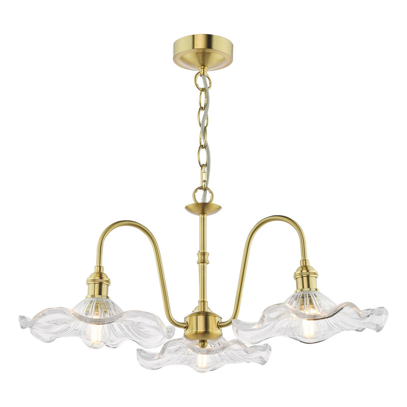 Dar Lighting Hadano 3 Light Pendant Natural Brass and Glass • HAD0340-12
