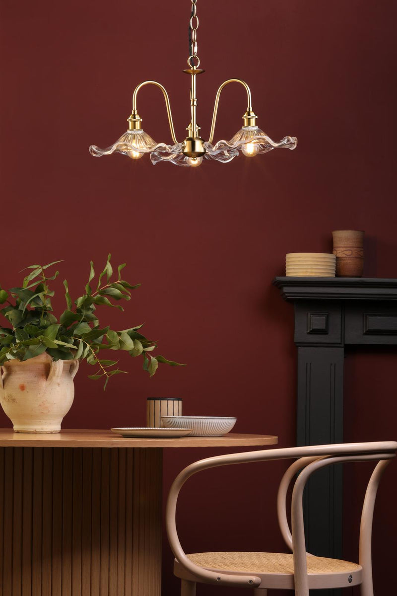 Dar Lighting Hadano 3 Light Pendant Natural Brass and Glass • HAD0340-12