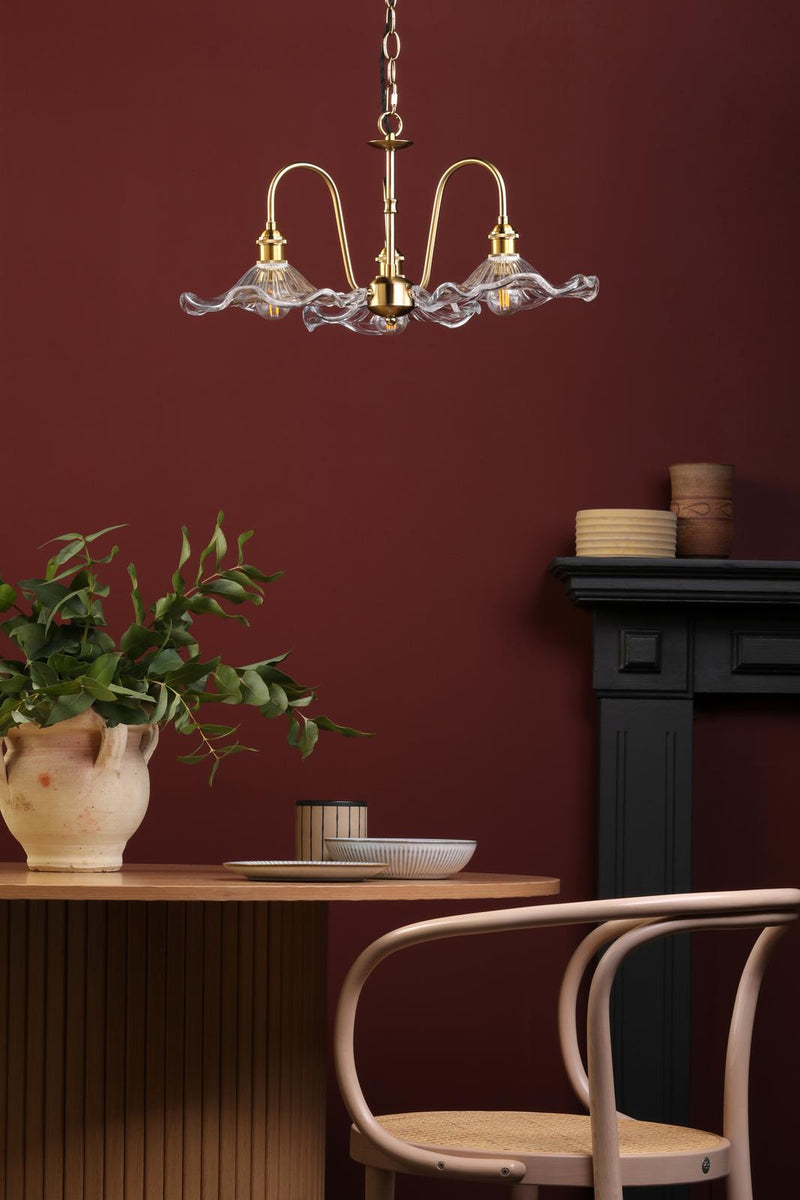 Dar Lighting Hadano 3 Light Pendant Natural Brass and Glass • HAD0340-12