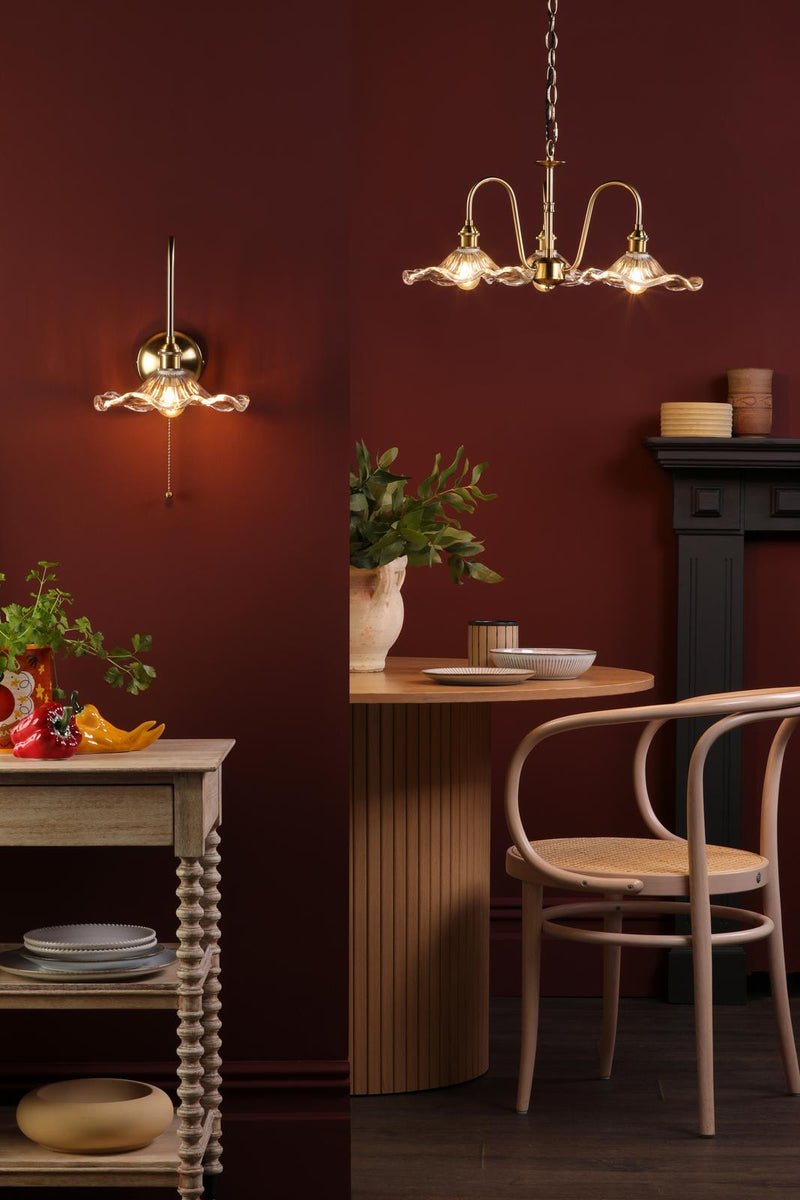Dar Lighting Hadano 3 Light Pendant Natural Brass and Glass • HAD0340-12