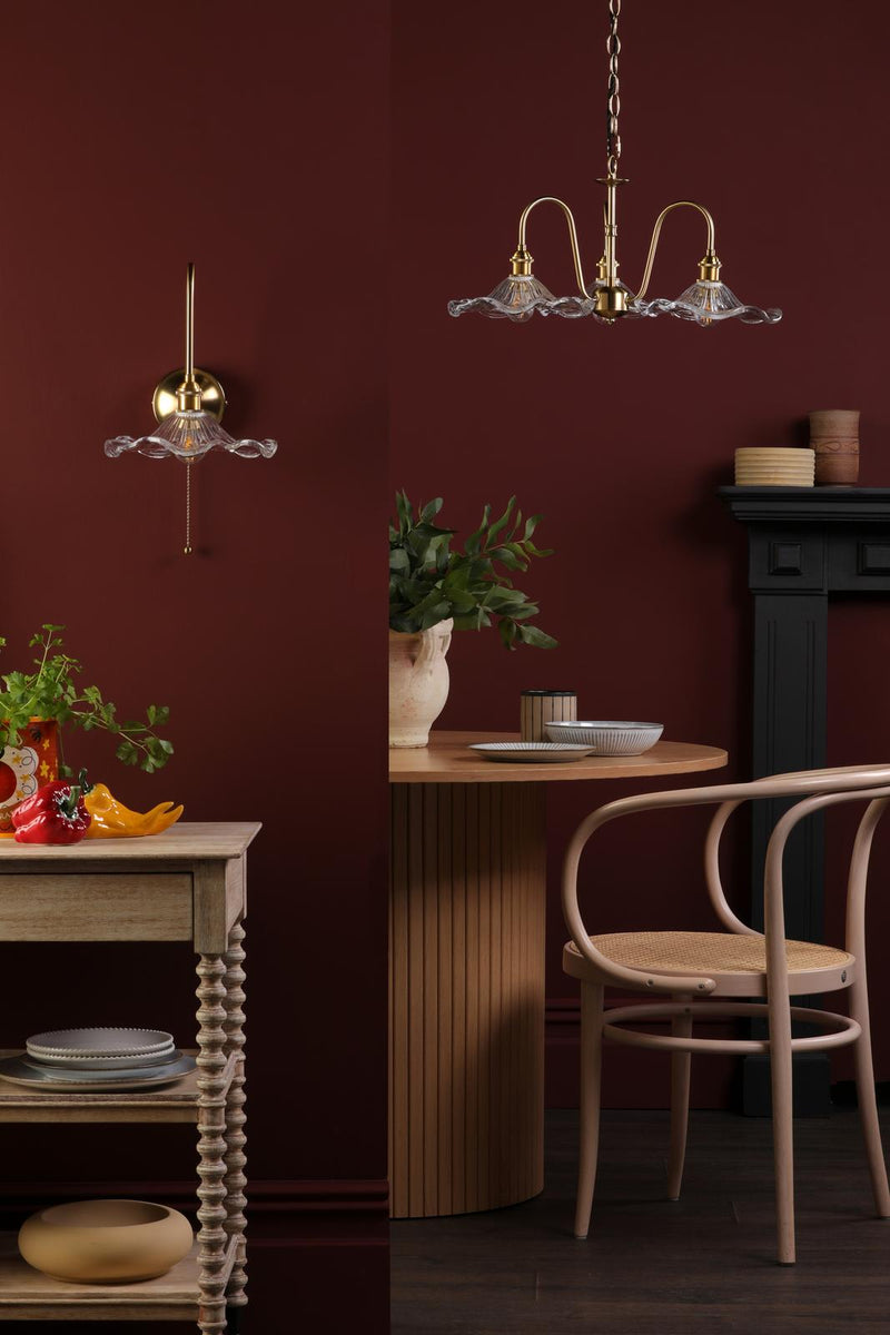 Dar Lighting Hadano 3 Light Pendant Natural Brass and Glass • HAD0340-12