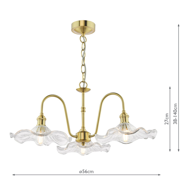 Dar Lighting Hadano 3 Light Pendant Natural Brass and Glass • HAD0340-12