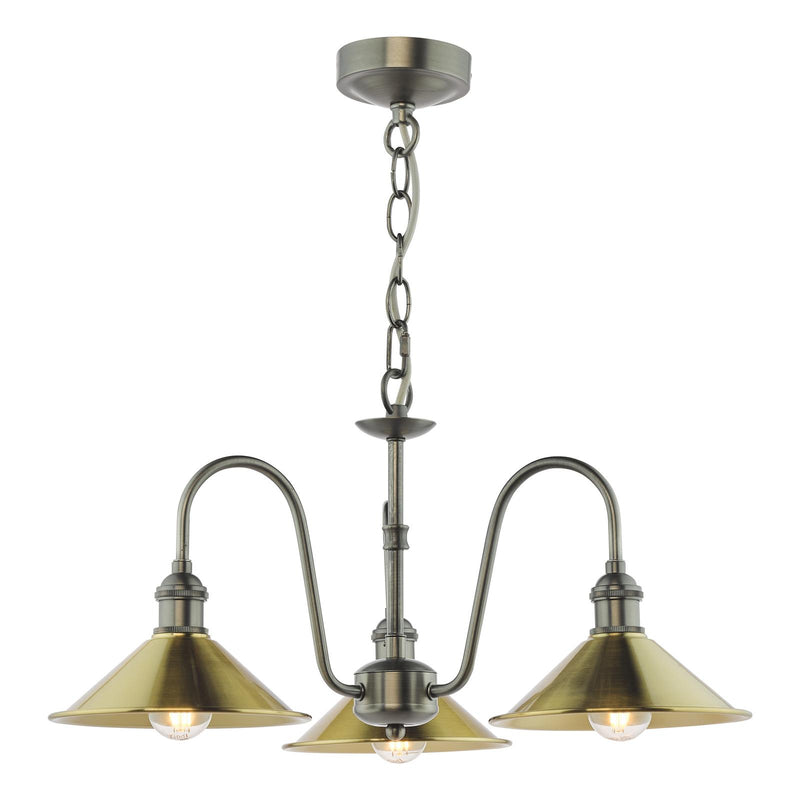 Dar Lighting Hadano 3 Light Pendant Antique Chrome and Aged Brass • HAD0361-01