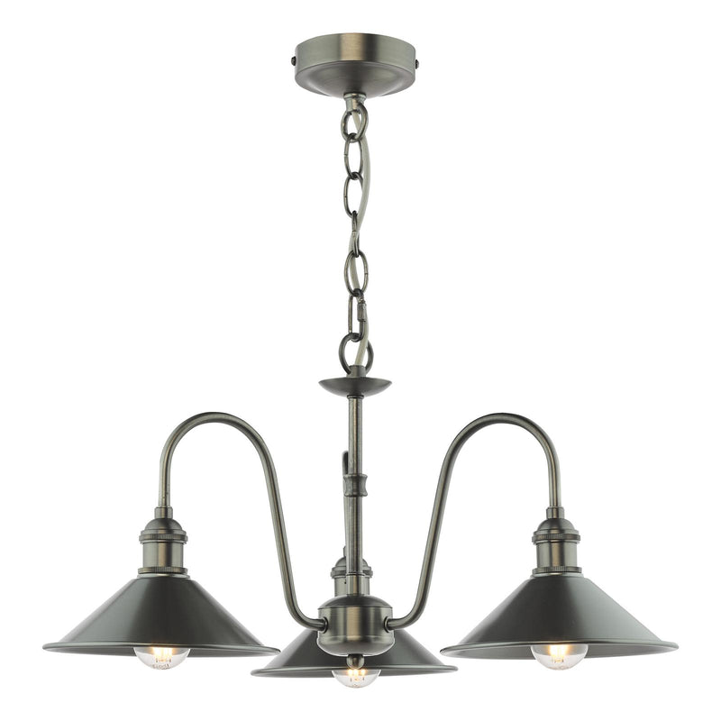 Dar Lighting Hadano 3 Light Pendant Antique Chrome and Antique Pewter • HAD0361-02