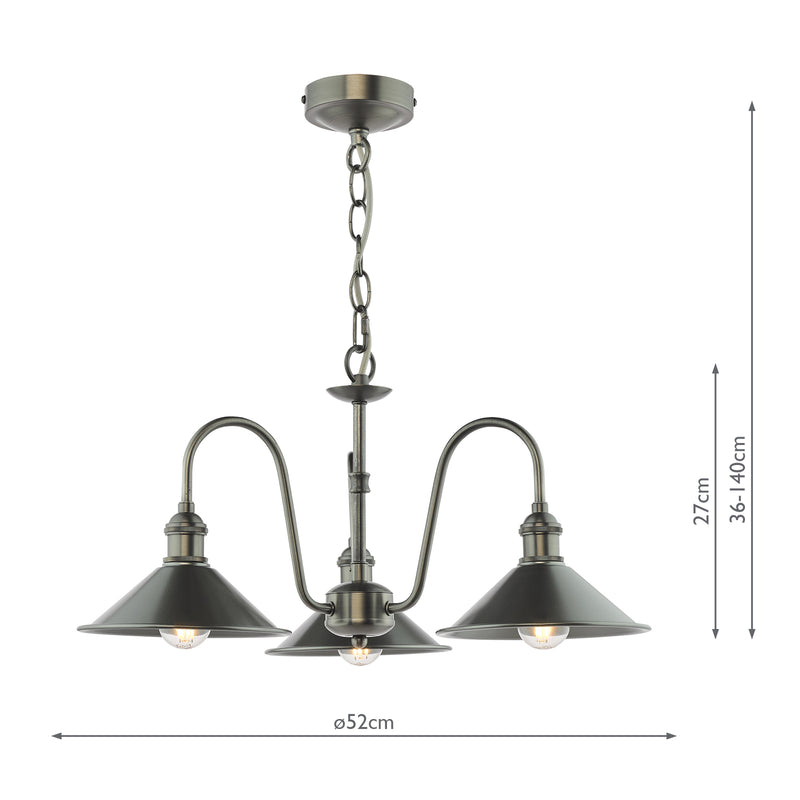 Dar Lighting Hadano 3 Light Pendant Antique Chrome and Antique Pewter • HAD0361-02