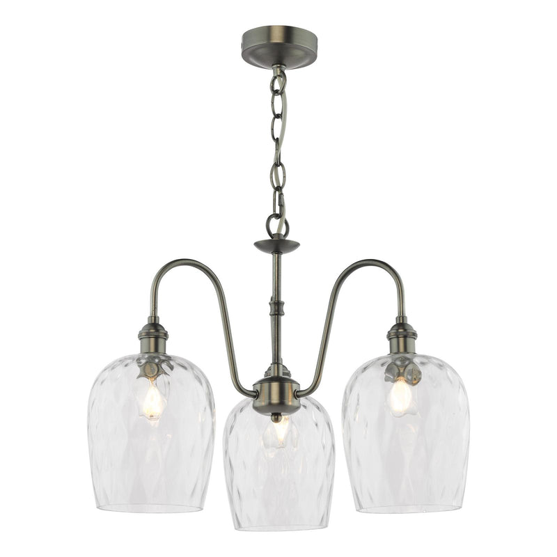Dar Lighting Hadano 3 Light Pendant Antique Chrome and Glass • HAD0361-03