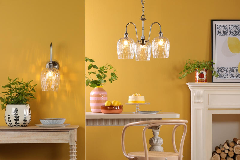 Dar Lighting Hadano 3 Light Pendant Antique Chrome and Glass • HAD0361-03