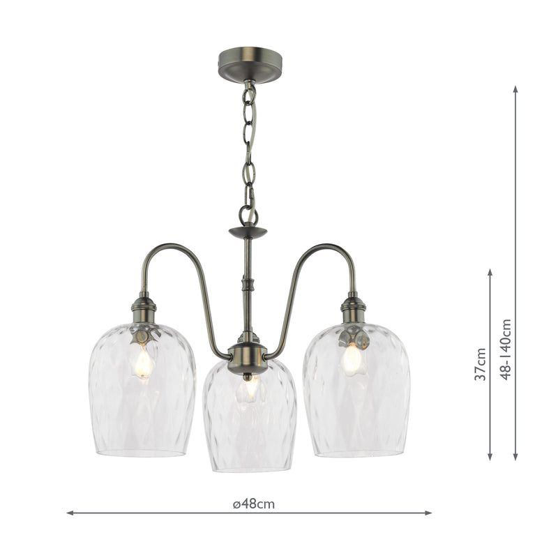 Dar Lighting Hadano 3 Light Pendant Antique Chrome and Glass • HAD0361-03