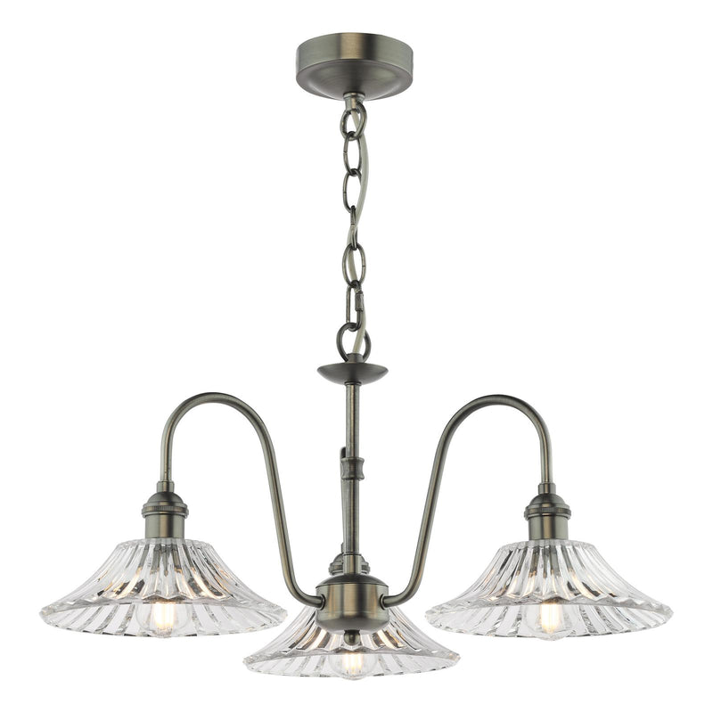 Dar Lighting Hadano 3 Light Pendant Antique Chrome and Glass • HAD0361-04
